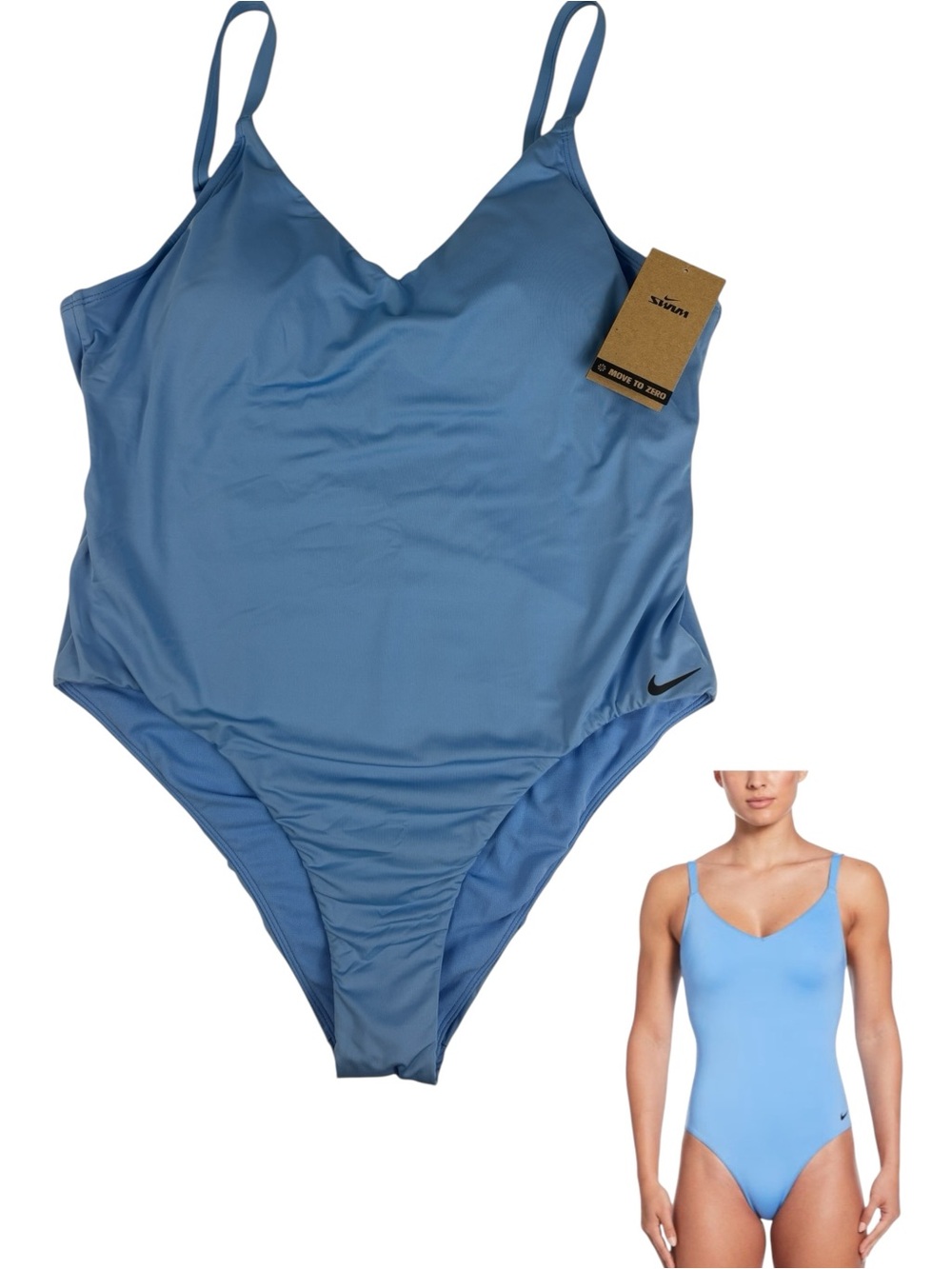 Nike Womens Essential V Neck One Piece Swimsuit Blue Size XXL NWT